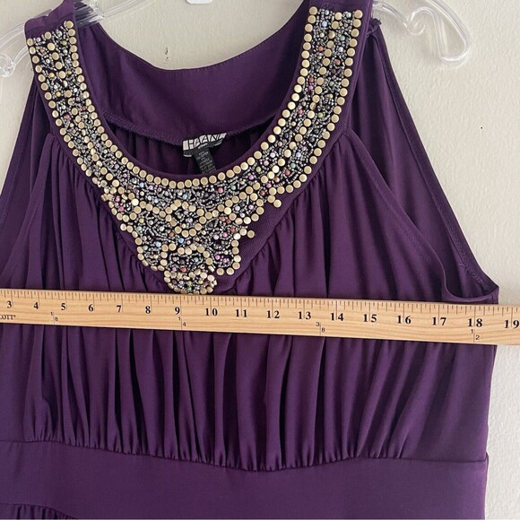 Haani Formal Dress Women Plus Size 1X High Waist Golden Beaded Neckline Purple - Picture 4 of 10